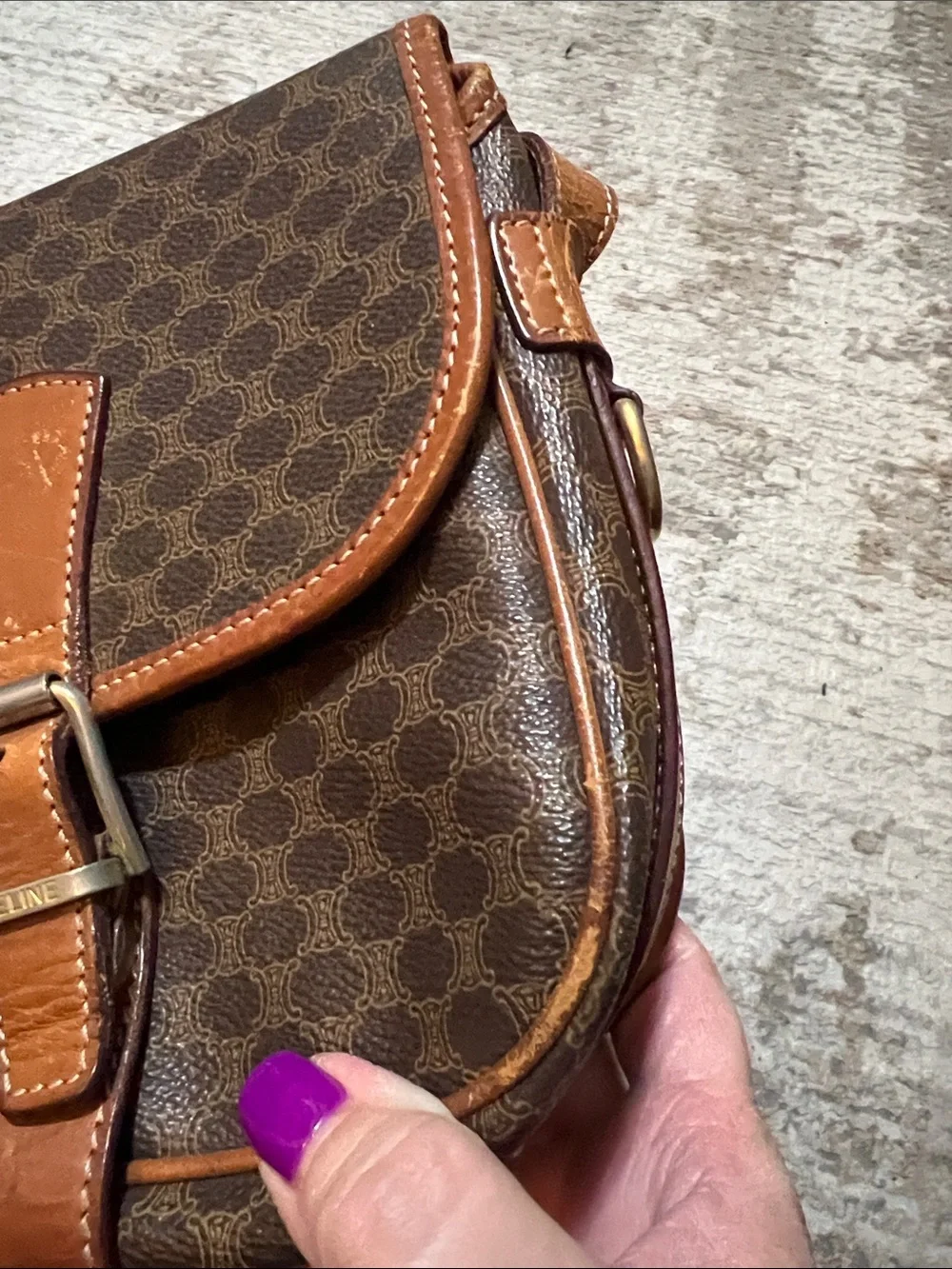 Authentic Celine Brown Monogram Crossbody Bag with Tan Leather Trim - Picture 15 of 16